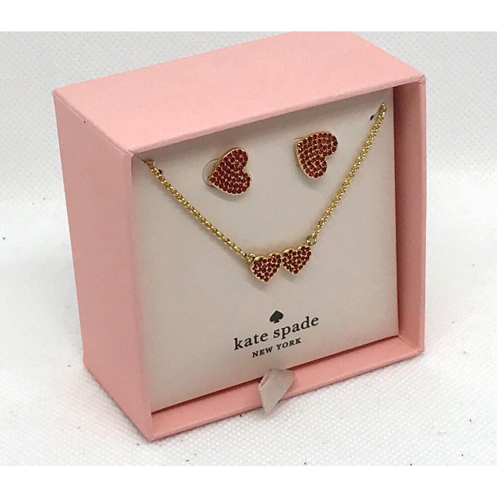 Kate Spade Yours Truly Mini Heart Pendant Earring Set Gold-Plated Red Hearts